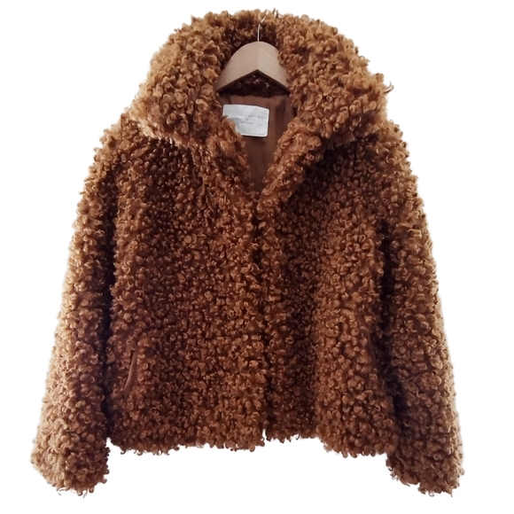 ZARA | Faux Fur Curly Sherpa Brown Lapel Jacket | Women's Small - Picture 2 of 15